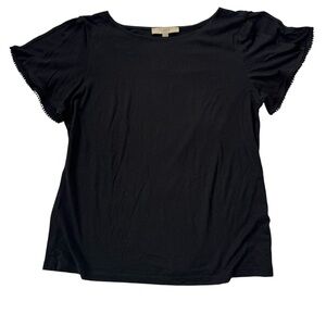 LOFT Black Flutter Sleeve Top Lace Trim Size L
